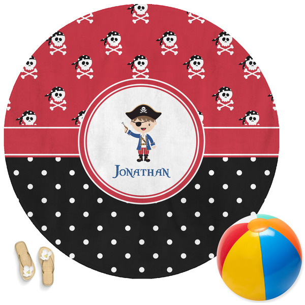 Custom Pirate & Dots Round Beach Towel (Personalized)