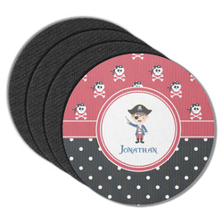 Pirate & Dots Round Rubber Backed Coasters - Set of 4 (Personalized)