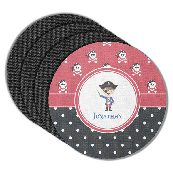 Custom Pirate & Dots Round Rubber Backed Coasters - Set of 4 (Personalized)