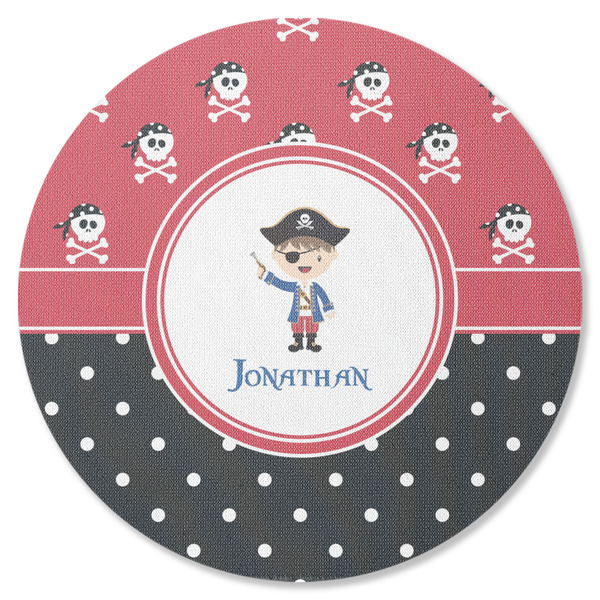 Custom Pirate & Dots Round Rubber Backed Coaster (Personalized)