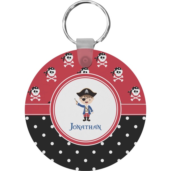 Custom Pirate & Dots Round Plastic Keychain (Personalized)