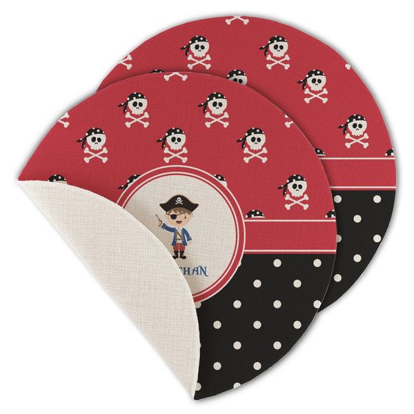 Custom Pirate & Dots Round Linen Placemat - Single Sided - Set of 4 (Personalized)