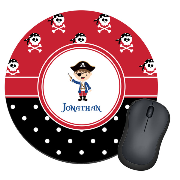 Custom Pirate & Dots Round Mouse Pad (Personalized)
