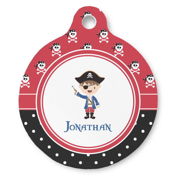 Custom Pirate & Dots Round Pet ID Tag (Personalized)