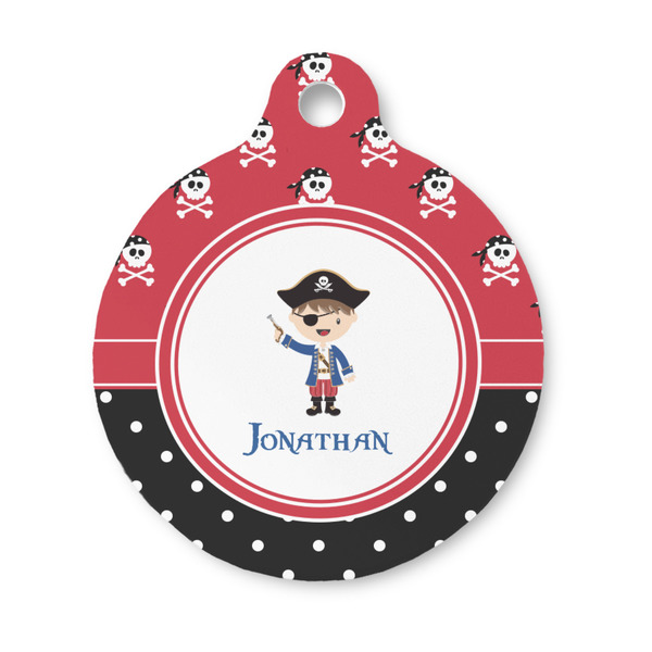 Custom Pirate & Dots Round Pet ID Tag - Small (Personalized)