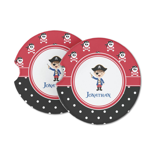 Custom Pirate & Dots Sandstone Car Coasters - Set of 2 (Personalized)