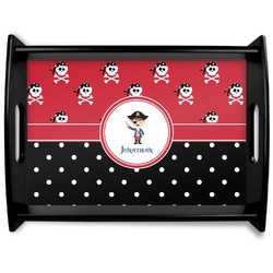 Pirate & Dots Black Wooden Tray - Large (Personalized)