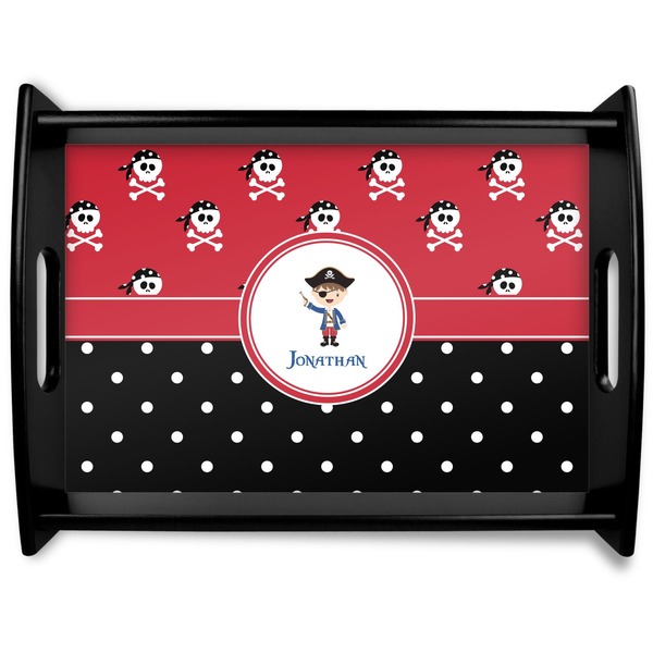 Custom Pirate & Dots Black Wooden Tray - Large (Personalized)