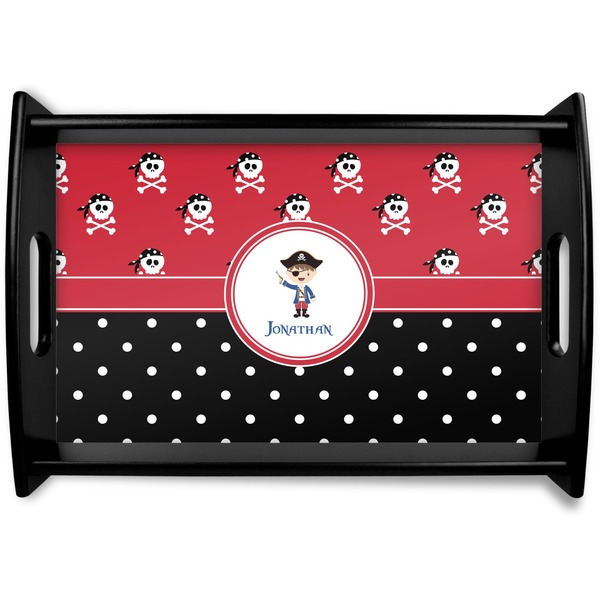 Custom Pirate & Dots Black Wooden Tray - Small (Personalized)