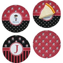 Pirate & Dots Set of 4 Glass Appetizer / Dessert Plate 8" (Personalized)