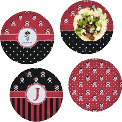 Pirate & Dots Set of 4 Glass Lunch / Dinner Plate 10" (Personalized)