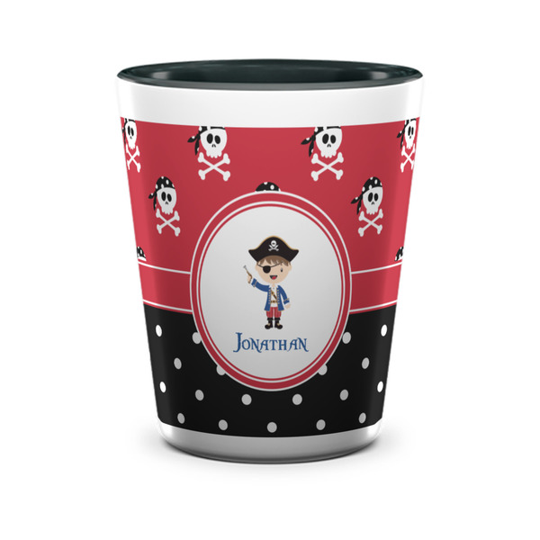 Custom Pirate & Dots Ceramic Shot Glass - 1.5 oz - Two Tone - Set of 4 (Personalized)