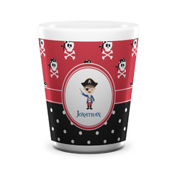 Pirate & Dots Ceramic Shot Glass - 1.5 oz - White - Set of 4 (Personalized)