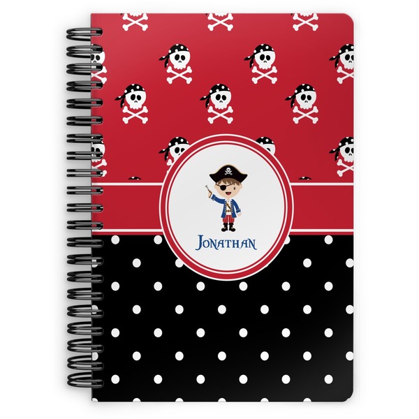 Custom Pirate & Dots Spiral Notebook - 7x10 w/ Name or Text