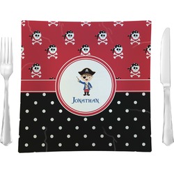 Pirate & Dots 9.5" Glass Square Lunch / Dinner Plate- Single or Set of 4 (Personalized)