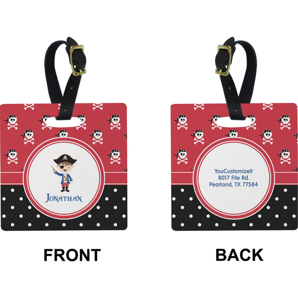 Pirate & Dots Square Luggage Tag (Front + Back)