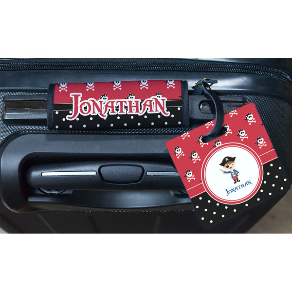 Pirate & Dots Square Luggage Tag & Handle Wrap - In Context
