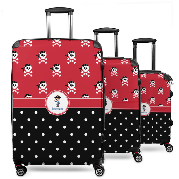 Custom Pirate & Dots 3 Piece Luggage Set - 20" Carry On, 24" Medium Checked, 28" Large Checked (Personalized)