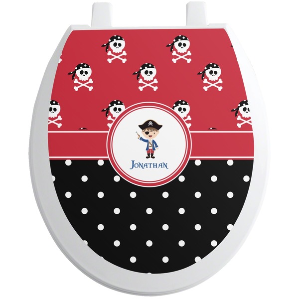Custom Pirate & Dots Toilet Seat Decal - Round (Personalized)