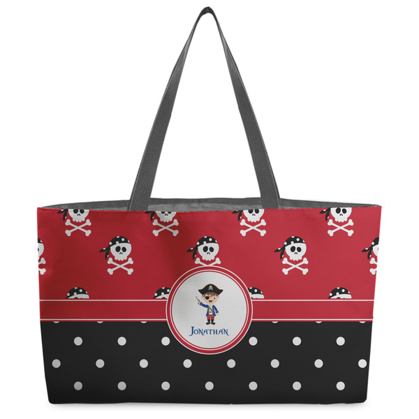 Custom Pirate & Dots Beach Totes Bag - w/ Black Handles (Personalized)