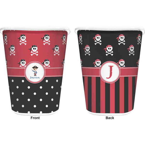 Pirate & Dots Trash Can White - Front and Back - Apvl