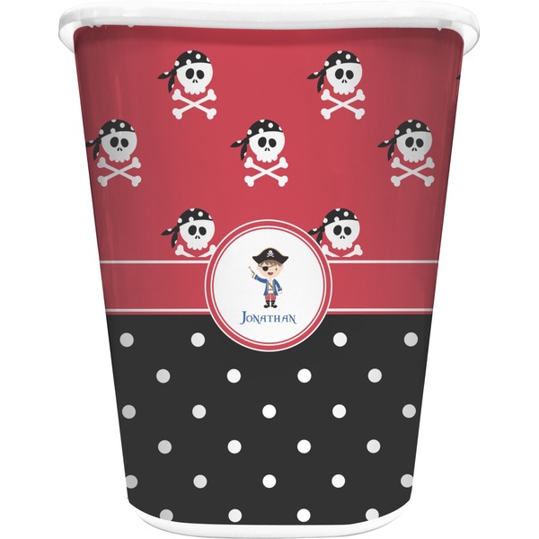 Custom Pirate & Dots Waste Basket - Double Sided (White) (Personalized)