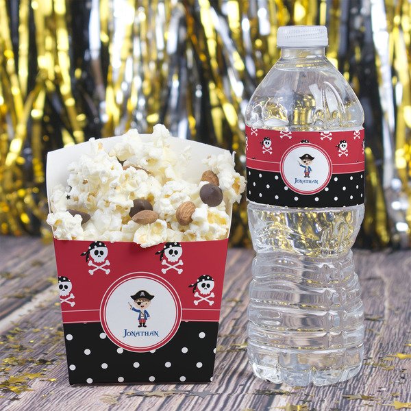 Pirate & Dots Water Bottle Label - w/ Favor Box