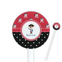 Pirate & Dots 5.5" Round Plastic Stir Sticks - White - Single Sided (Personalized)