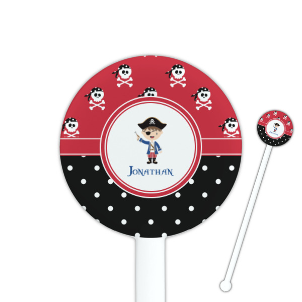 Custom Pirate & Dots 5.5" Round Plastic Stir Sticks - White - Single Sided (Personalized)