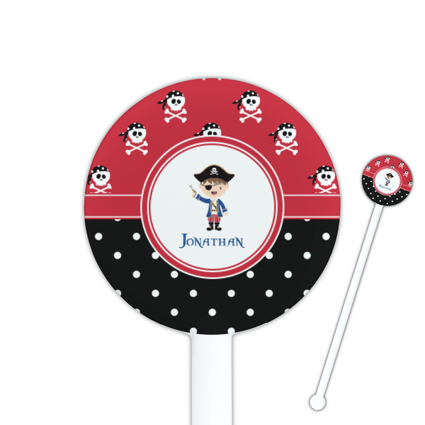 Custom Pirate & Dots 5.5" Round Plastic Stir Sticks - White - Double Sided (Personalized)