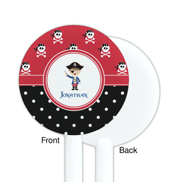 Pirate & Dots White Plastic 5.5" Stir Stick - Single Sided - Round - Front & Back