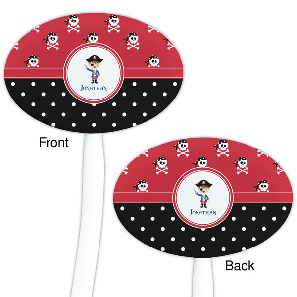 Pirate & Dots White Plastic 7" Stir Stick - Double Sided - Oval - Front & Back