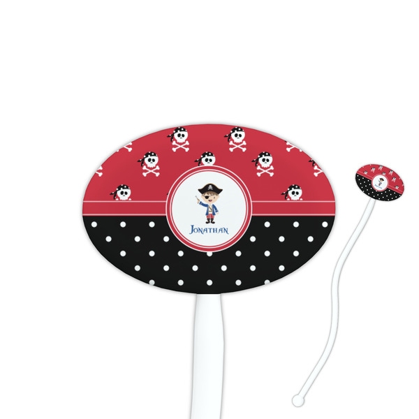 Custom Pirate & Dots 7" Oval Plastic Stir Sticks - White - Double Sided (Personalized)