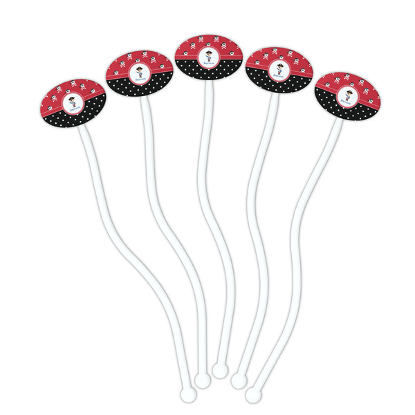 Pirate & Dots White Plastic 7" Stir Stick - Oval - Fan