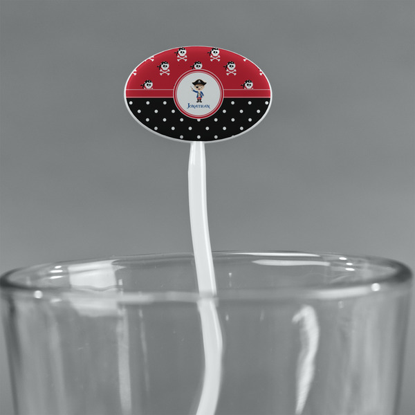 Pirate & Dots White Plastic 7" Stir Stick - Oval - Main