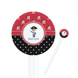 Pirate & Dots 7" Round Plastic Stir Sticks - White - Single Sided (Personalized)