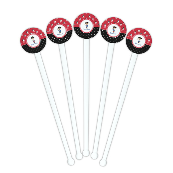 Pirate & Dots White Plastic 7" Stir Stick - Round - Fan View