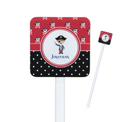 Pirate & Dots Square Plastic Stir Sticks - Single Sided (Personalized)
