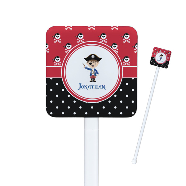 Custom Pirate & Dots Square Plastic Stir Sticks - Double Sided (Personalized)