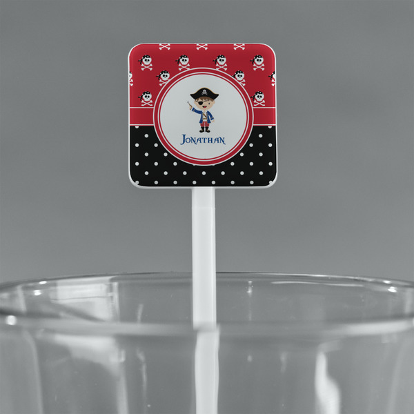 Pirate & Dots White Plastic Stir Stick - Square - Main