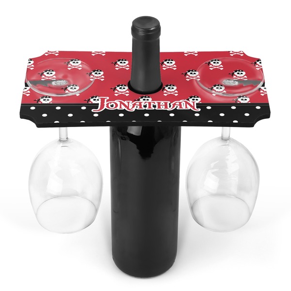 Custom Pirate & Dots Wine Bottle & Glass Holder (Personalized)