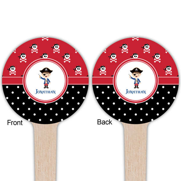Pirate & Dots Wooden 4" Food Pick - Round - Double Sided - Front & Back