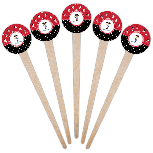Pirate & Dots Wooden 4" Food Pick - Round - Fan View