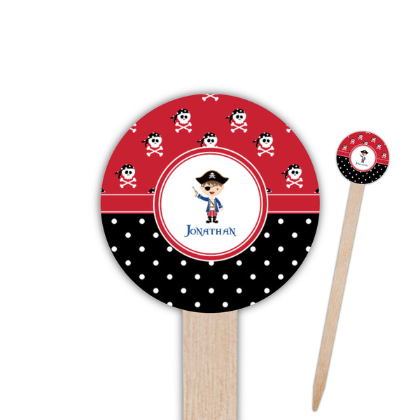 Custom Pirate & Dots Round Wooden Food Picks (Personalized)