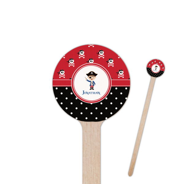 Custom Pirate & Dots 6" Round Wooden Stir Sticks - Double Sided (Personalized)