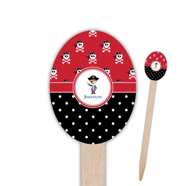 Custom Pirate & Dots Oval Wooden Food Picks (Personalized)