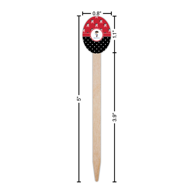 Pirate & Dots Wooden Food Pick - Oval - Dimensions