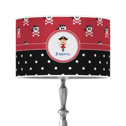 Girl's Pirate & Dots 12" Drum Lamp Shade - Poly-film (Personalized)