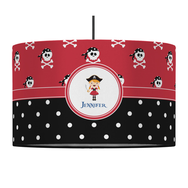 Custom Girl's Pirate & Dots 12" Drum Pendant Lamp - Fabric (Personalized)