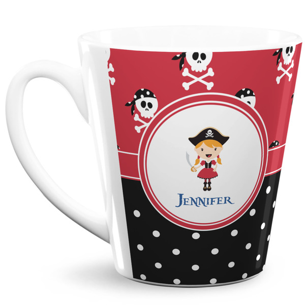 Custom Girl's Pirate & Dots 12 Oz Latte Mug (Personalized)